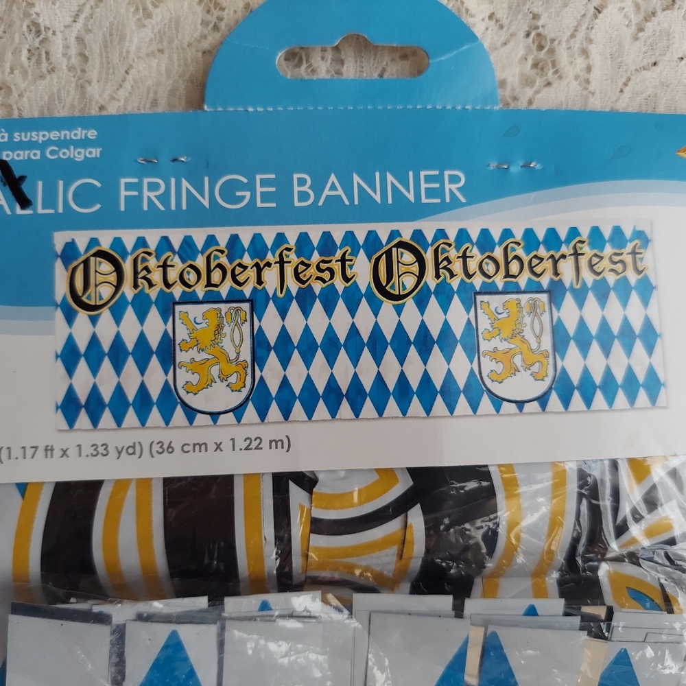 Oktoberfest Banner Made in USA by Beistle 4ft Long Metallic Fringe
